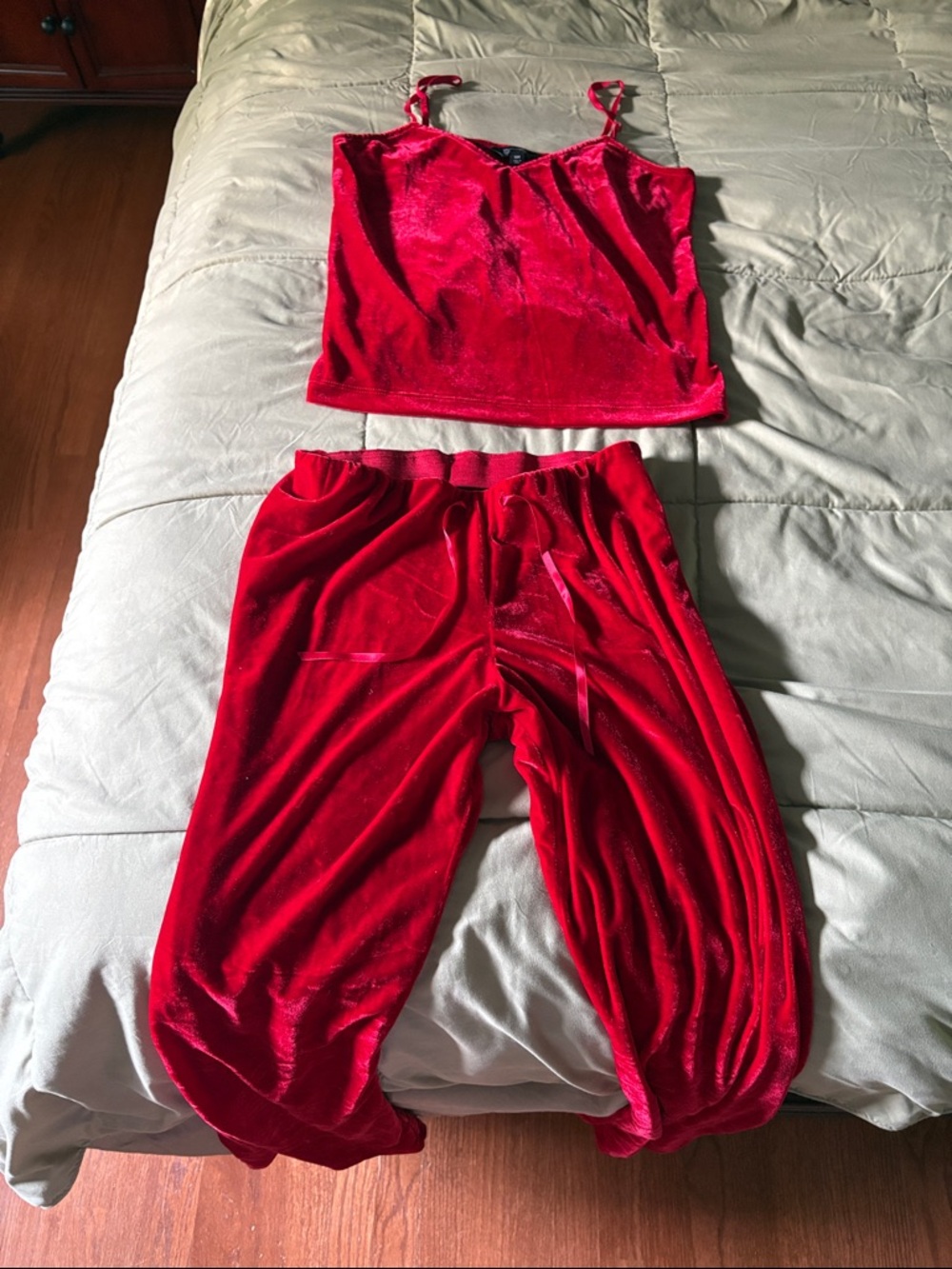 Pajamagram Velvet Red Women's Pajama Set - Camisole  Pants